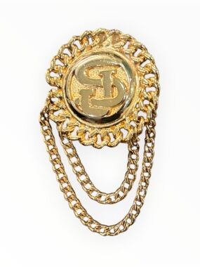 Vintage St. John Gold Tone Chain Brooch “SJ”